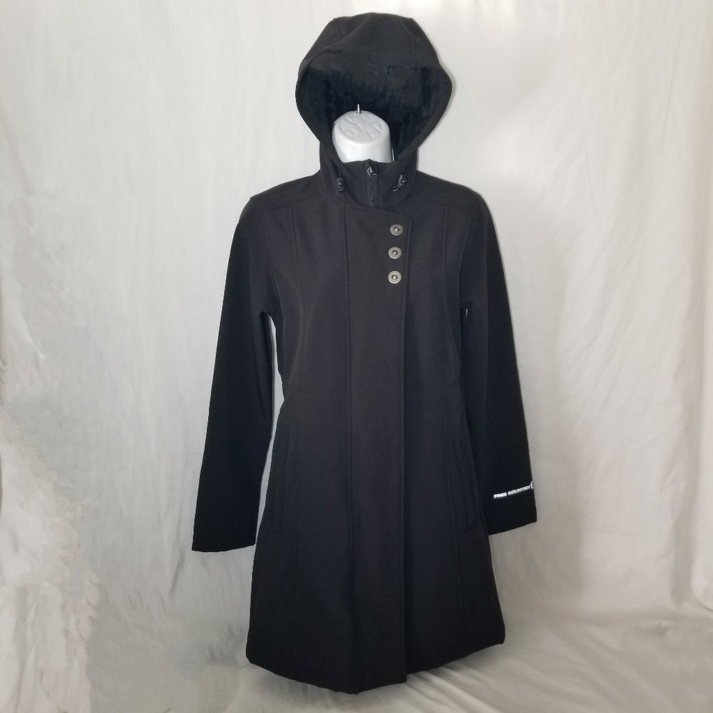 Free Country Women S Black Water Resistant Softshell Fleece Lined Hooded Jacket
